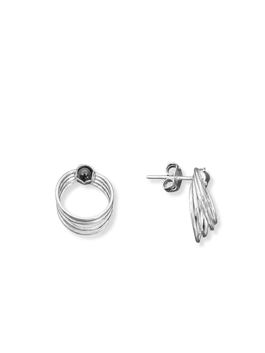 Minimal Çoklu Halka Vidalı Gümüş Küpe