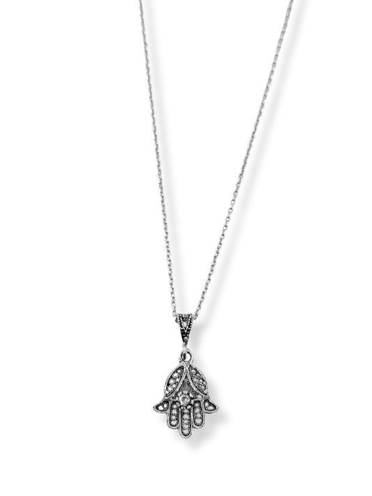 Minimal Telkari Gümüş Fatma Ana Eli (Hamsa) Kolye 1.4x2.5cm