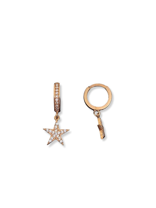 Minimal Taşlı Sallantılı Yıldız Rose Gold Gümüş Halka Küpe 1.2x1.2 cm