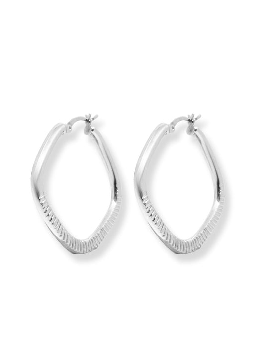 Modern Kare Kadın Gümüş Halka Küpe 3x3.5CM