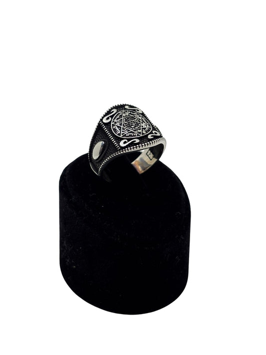 Oksitli Hazreti Davud Yıldızı Süleyman Mührü Gümüş Erkek Yüzük