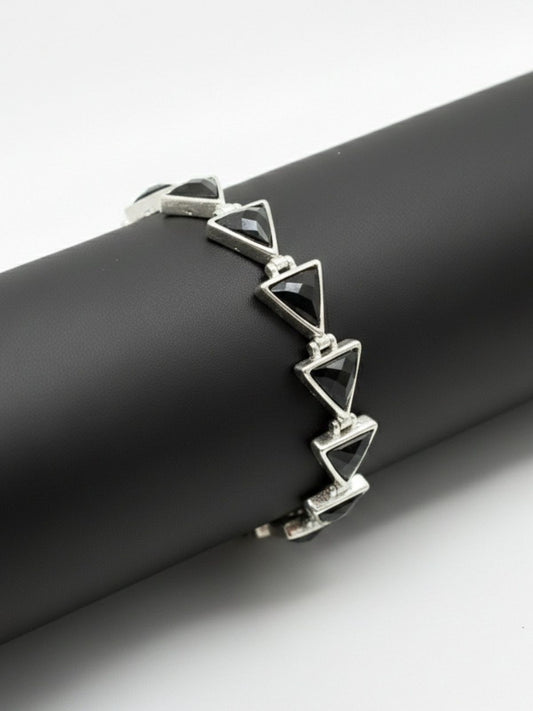 Onyx Stone Triangle Silver Bracelet
