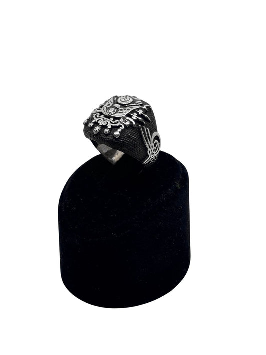 Osmanlı Motifli Ay Yıldız İşlemeli Gümüş Erkek Yüzük