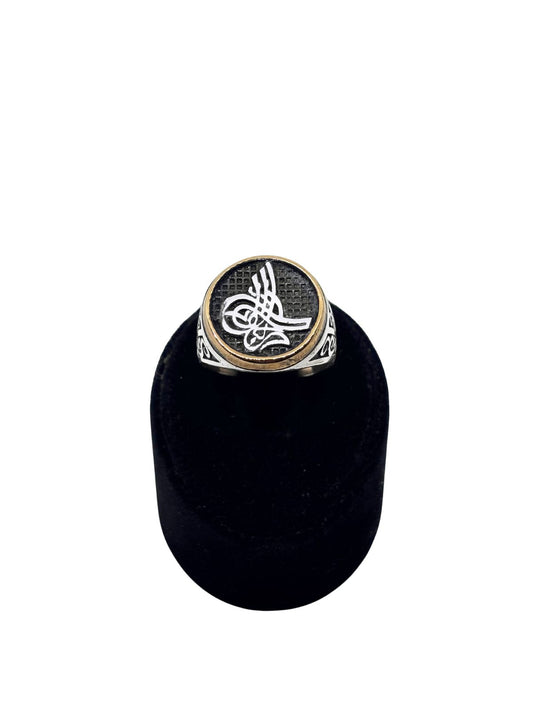Osmanlı Tuğra Motifli Yuvarlak Gümüş Erkek Yüzük