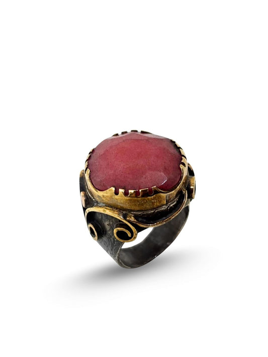 Otantik Yuvarlak Kök Yakut Taşlı Gümüş Kadın Yüzük