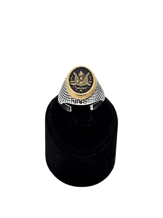 Oval Osmanlı Armalı Kalemli Gümüş Erkek Yüzük