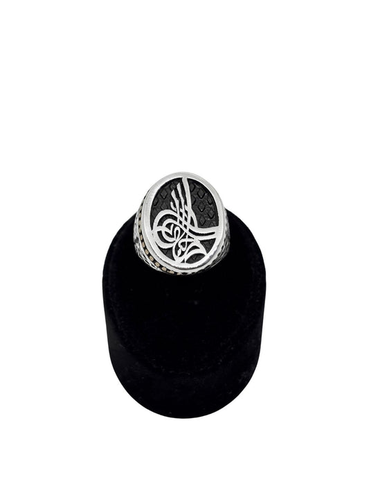 Oval Osmanlı Tuğra Gümüş Erkek Yüzük