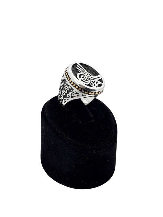 Oval Osmanlı Tuğra Gümüş Erkek Yüzük