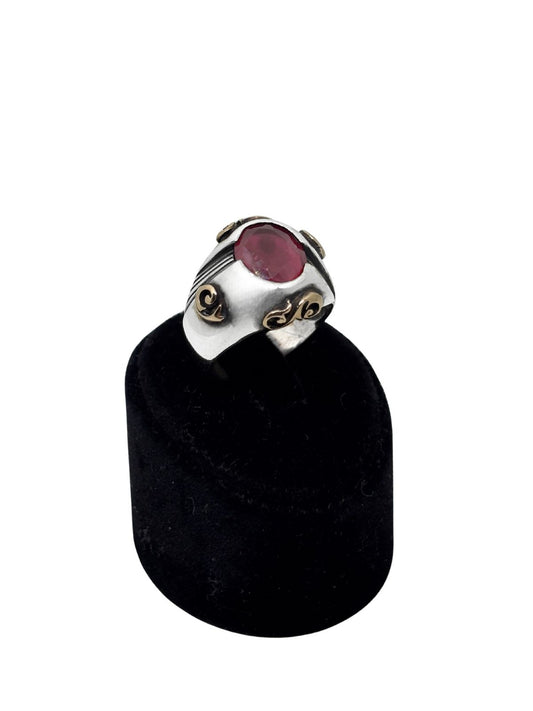 Oval Yakut Taşlı Gümüş Erkek Yüzük