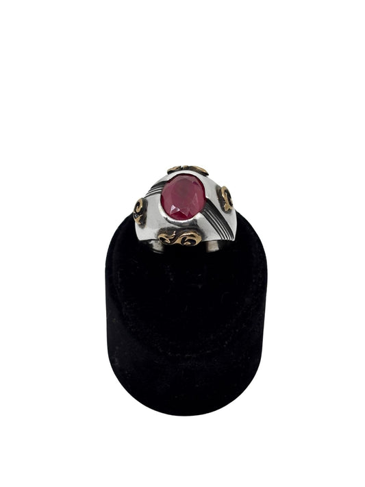 Oval Yakut Taşlı Gümüş Erkek Yüzük