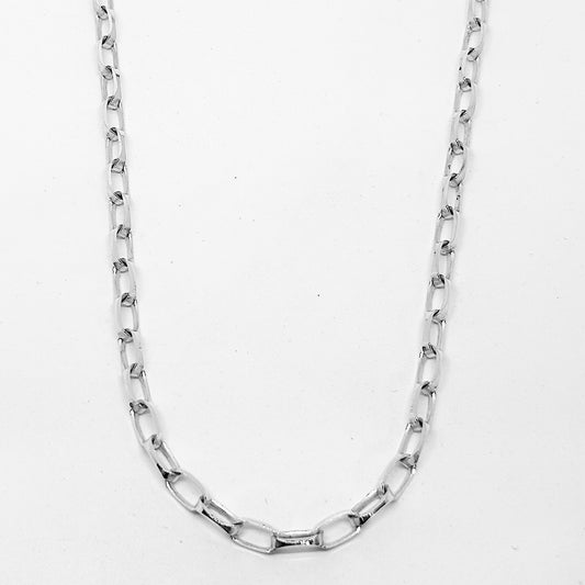 İnce Köşeli Oval Halka Gümüş Zincir Kolye 45CM