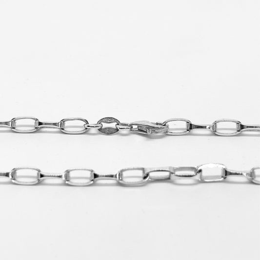 İnce Köşeli Oval Halka Gümüş Zincir Kolye 45CM