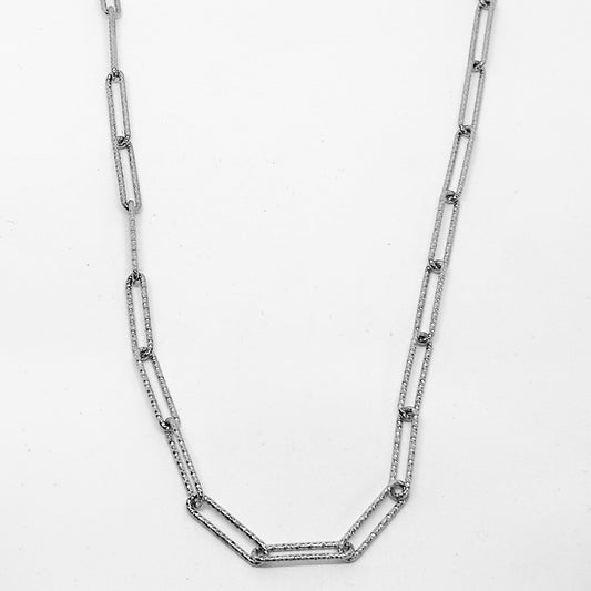 Lazer İşlemeli Gümüş Ataç Zincir Kolye 60CM