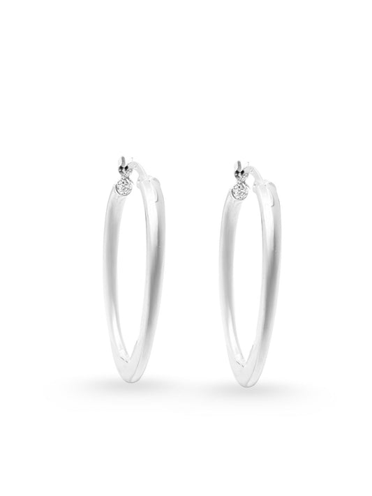 Parlak Oval Gümüş Kadın Halka Küpe 2.2x3.4 cm