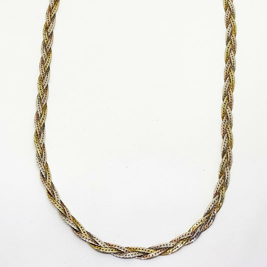 Rose-Gold-Silver Örgü Gümüş Zincir Kolye 45CM