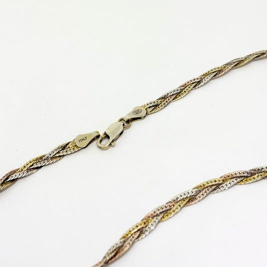 Rose-Gold-Silver Örgü Gümüş Zincir Kolye 45CM