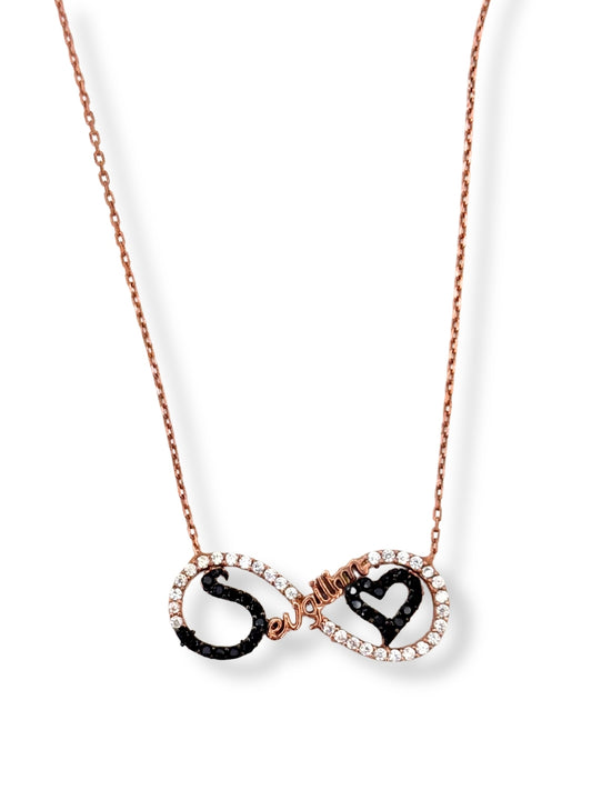 Rose Gold Beyaz&Siyah Işıltılı Infinity Hayalet Gümüş Kadın Sonsuzluk Kolye