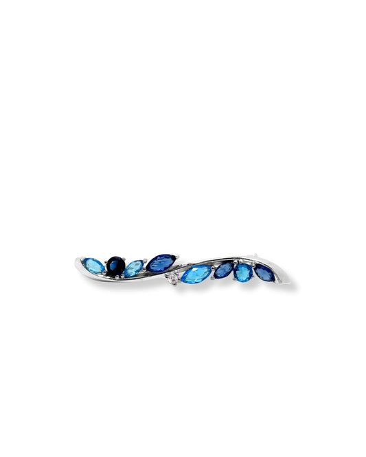 Safir Akuamarin Taşlı Gümüş Zarif Broş-0.7x4.5 cm