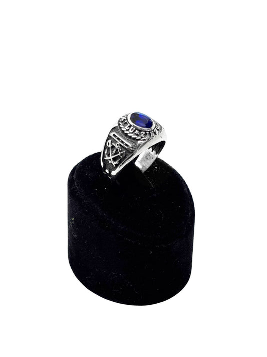 Safir Taşlı Gümüş Deniz Harp Okulu Erkek Yüzük