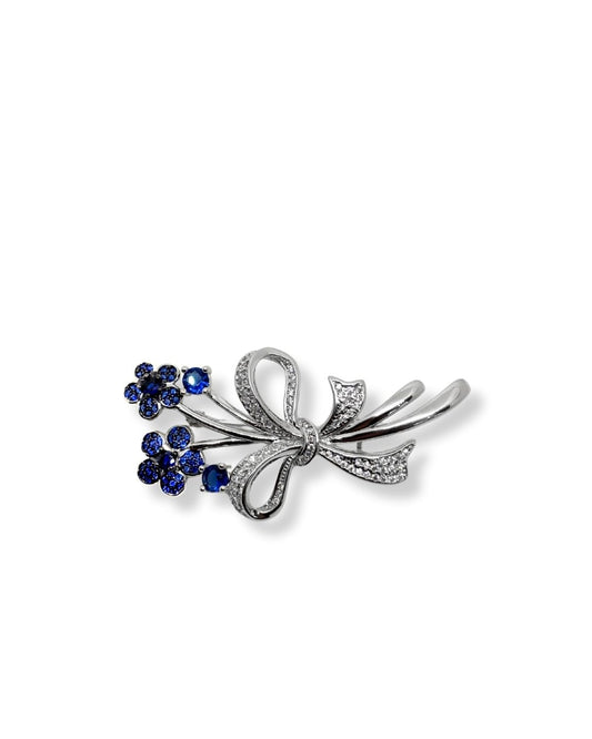 Safir Zirkon Taşlı Çiçek Demeti Gümüş Broş – 2.2x4.8 cm
