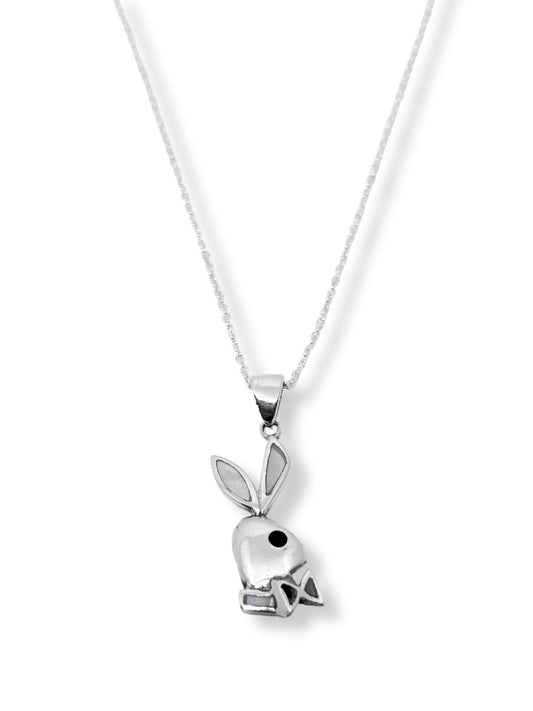Sedefli Playboy Gümüş Kolye 1x3.5 CM