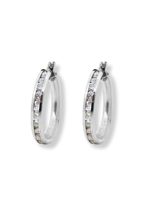 Sıra Taşlı Kadın Gümüş Halka Küpe