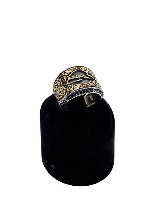 Siyah Zirkon Taş Mıhlamalı Atatürk İmzalı Gümüş Erkek Yüzük