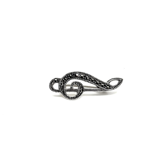 Silver Sol Key Brooch with Marcasite Stone