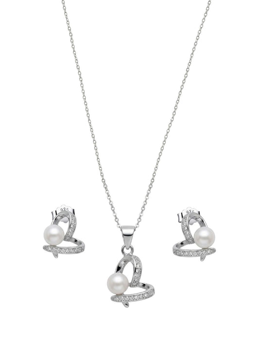 Taşlı Kalp Gümüş İnci Set&Takım