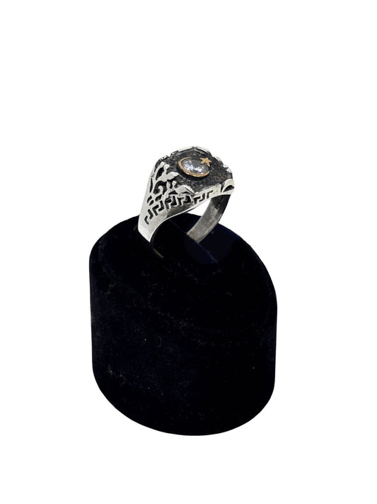 Taşlı Kare Ayyıldız Gümüş Erkek Yüzük