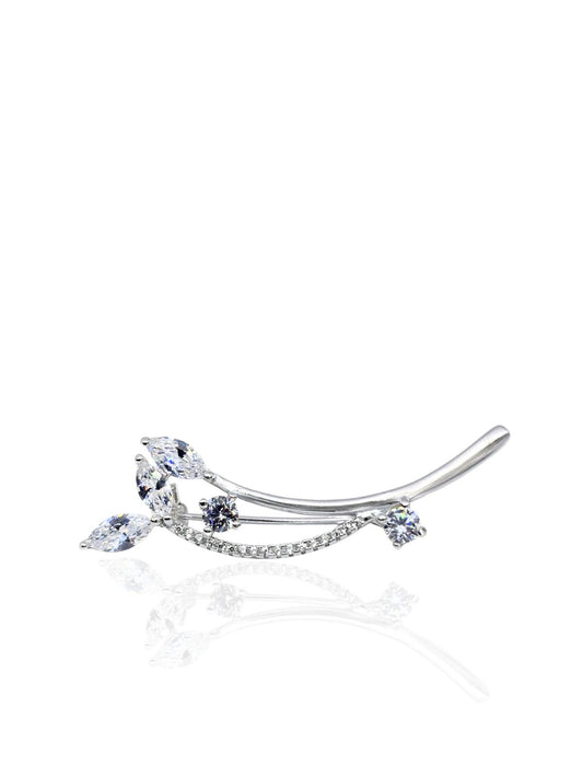 Taşlı Yapraklı Dal Gümüş Broş – 4.9x1.4 cm