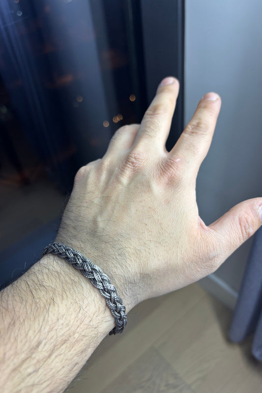 Oksitli Erkek Gümüş Örgü Bileklik