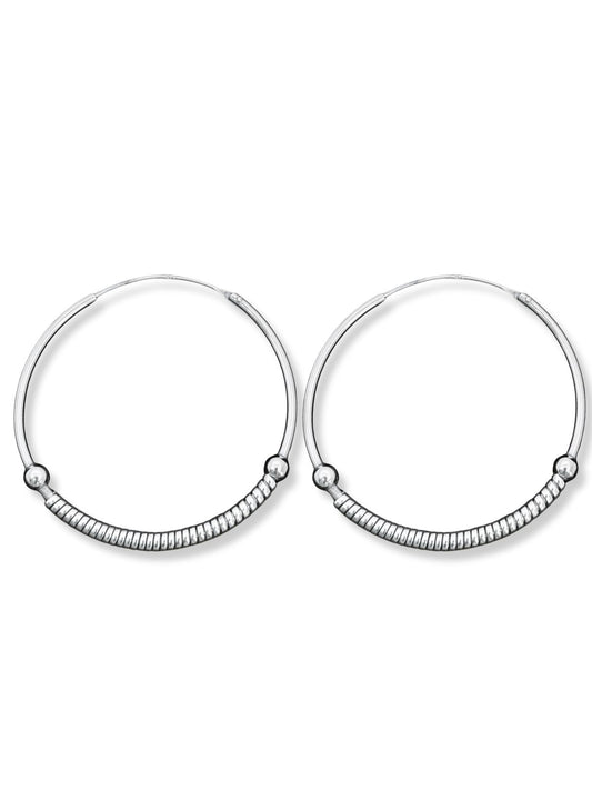 Tel Sarma Detaylı Gümüş Kadın Halka Küpe 4x4 CM