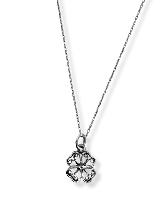 Telkari Gümüş Dört Yapraklı Yonca Kolye 1.3x2 CM