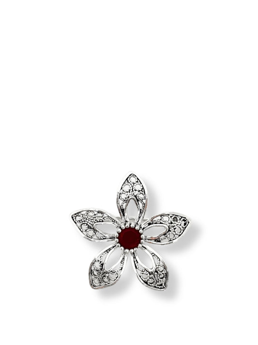 Yakut & Zümrüt Doğal Taşlı Telkari Çiçek Kadın Gümüş Broş