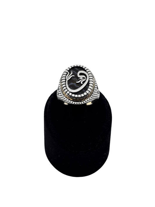 Vav Harfli Oval Gümüş Erkek Yüzük