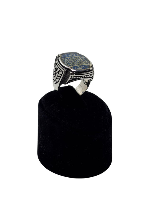 Vefk İşlemeli Gümüş Erkek Yüzük