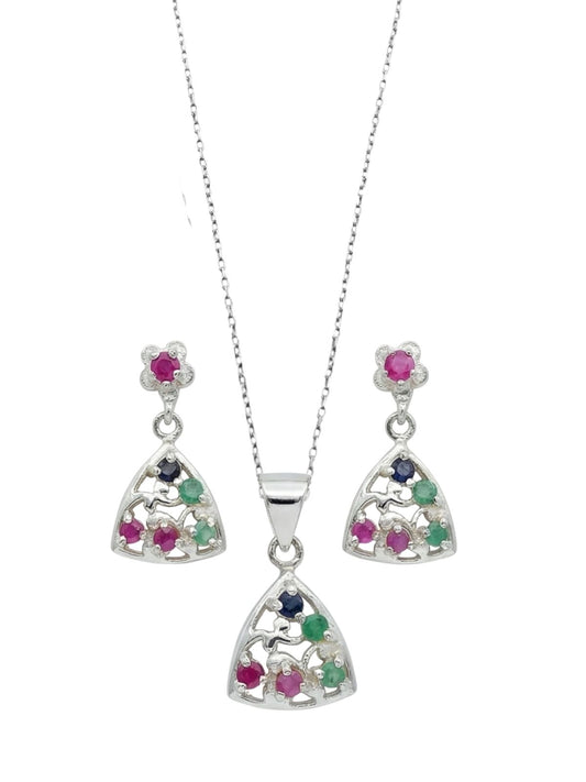 Yakut Zümrüt Işıltılı Gümüş Set&Takım