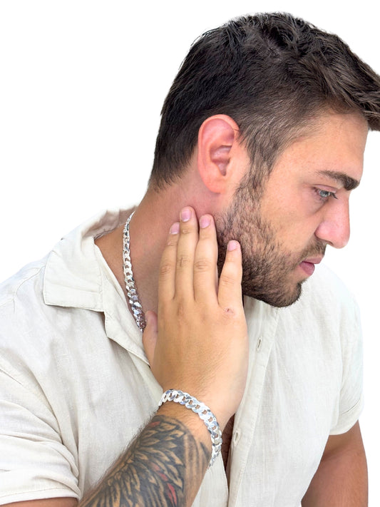 Gurmet Gümüş Zincir Kolye & Bileklik Seti – 11 mm Kalınlık