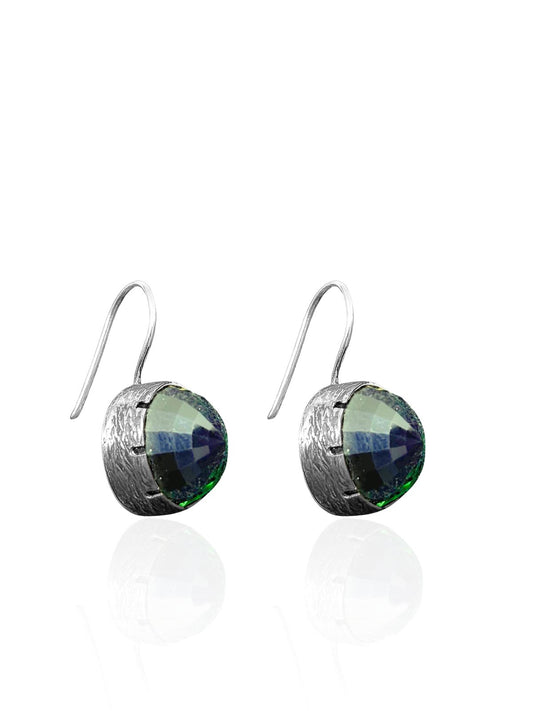 Yeşil & Mor Zirkon Taşlı Sallantılı Gümüş Kadın Küpe 2.8x1.6cm