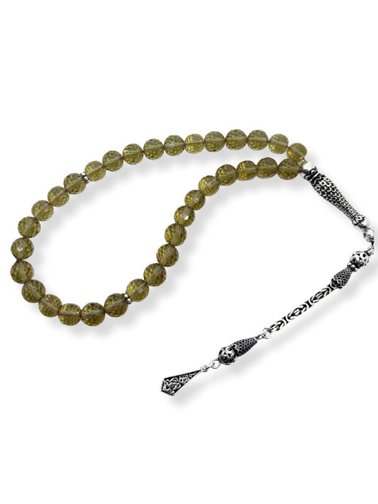 Yuvarlak Kesim Fasetli Zultanit Tespih Gümüş Püsküllü