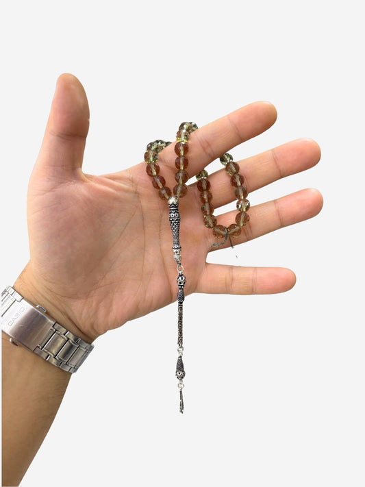 Yuvarlak Kesim Fasetli Zultanit Tespih Gümüş Püsküllü