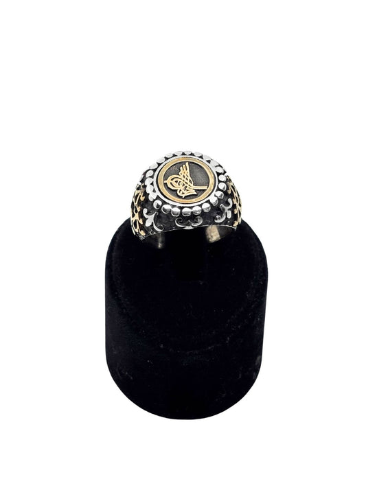 Yuvarlak Kabartma Osmanlı Motifli Gümüş Erkek Yüzük