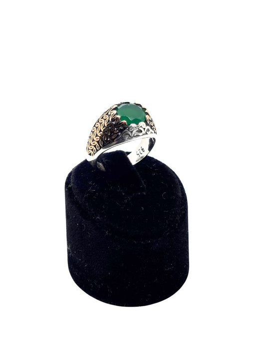 Yuvarlak Kesme Zümrüt Gümüş Erkek Yüzük