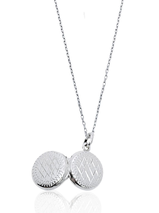 Yuvarlak Lazer İşlemeli Kapaklı Gümüş Fotoğraflık Kolye