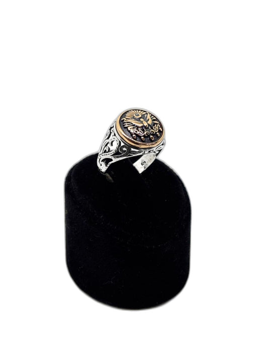 Yuvarlak Osmanlı Motifli Gümüş Erkek Yüzük