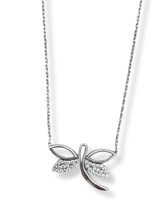 Beyaz Işıltılı Yusufçuk Hayalet Gümüş Kadın Kolye