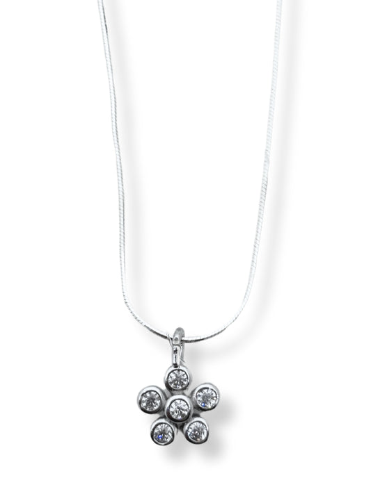 Mini Yuvarlak Baget Taş Işıltılı Yonca Gümüş Kadın Kolye