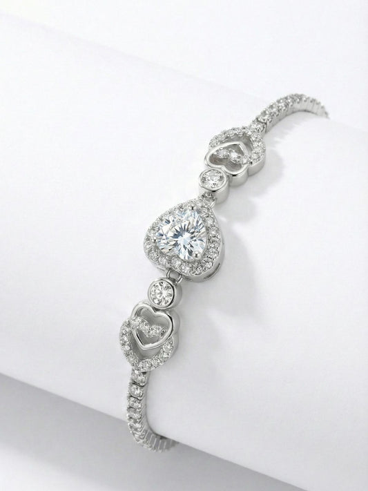 Beyaz Zirkon Taşlı Kalp Tenis Kadın Bileklik