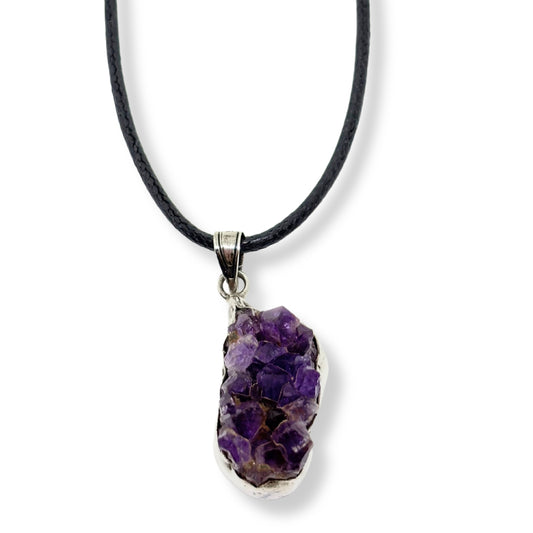 Silver Framed Sparkling Amethyst Natural Stone Women's Necklace